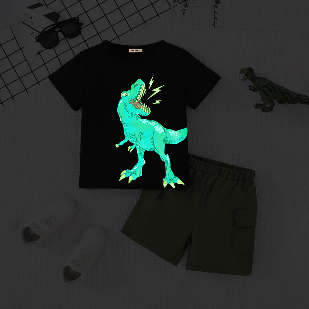 Boys Black Dinosaur Printed T-Shirt With Shorts Set 2 pc. Sets Black 3-4 Y