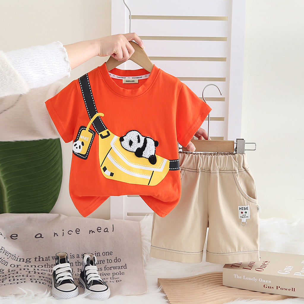 Boys Orange Graphic Short Sleeves T-Shirt With Shorts Set 2 pc. Sets Orange 1-2 Y