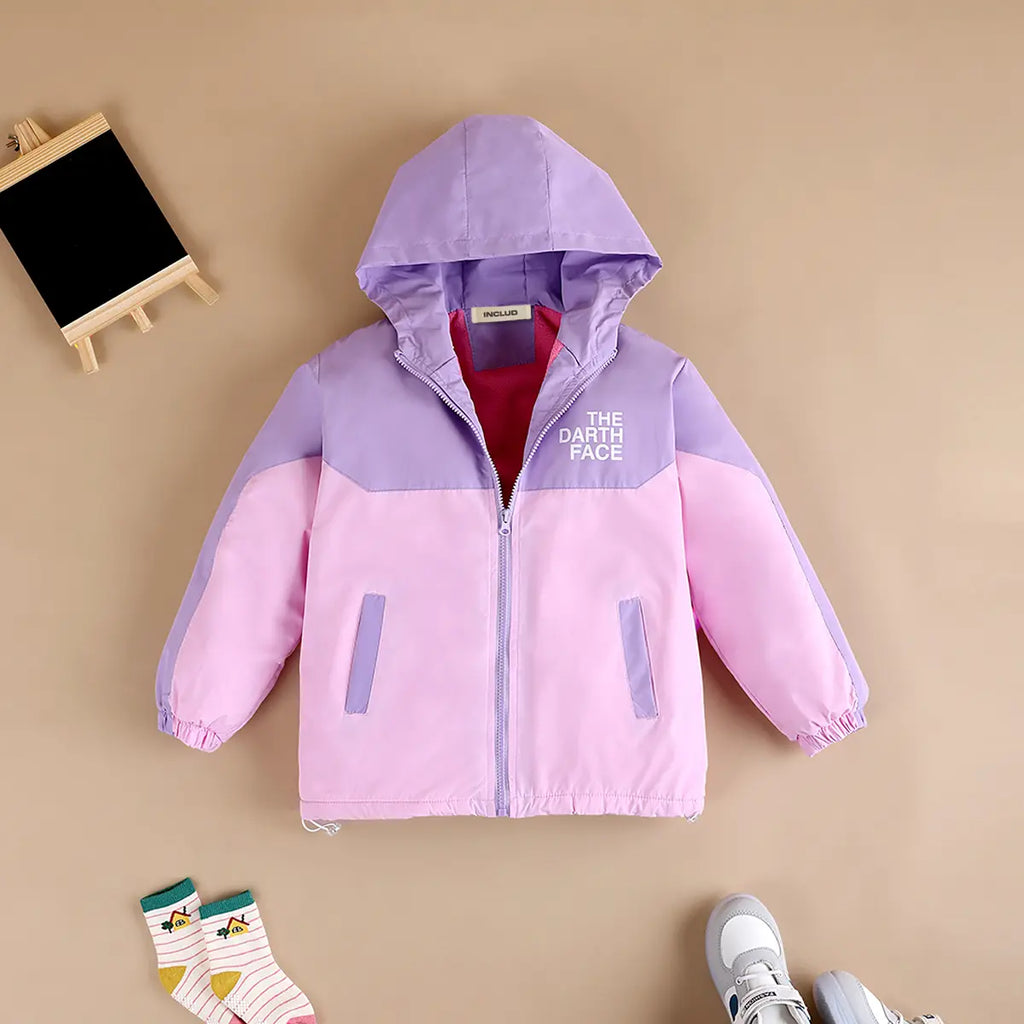 Girls Purple Typographic Printed Hooded Zipper Jacket Coats & Jackets Purple 3-4 Y