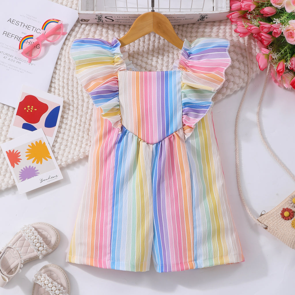 Girls Multicolor Striped Flared Sleeve jumpsuit Jumpsuits Multicolor 2-3 Y