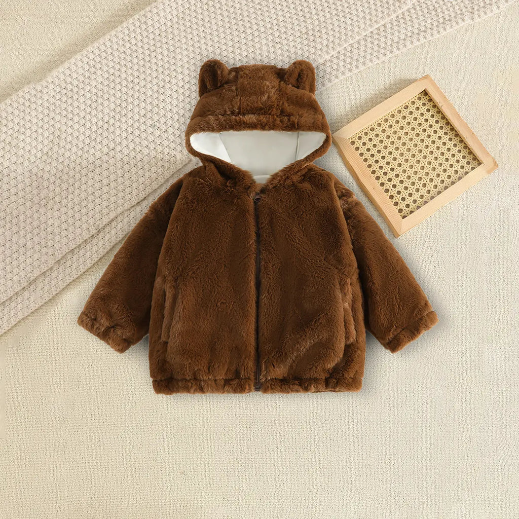 Girls Brown Polar Fleece Hooded Zipper Jacket Coats & Jackets Brown 1-2 Y