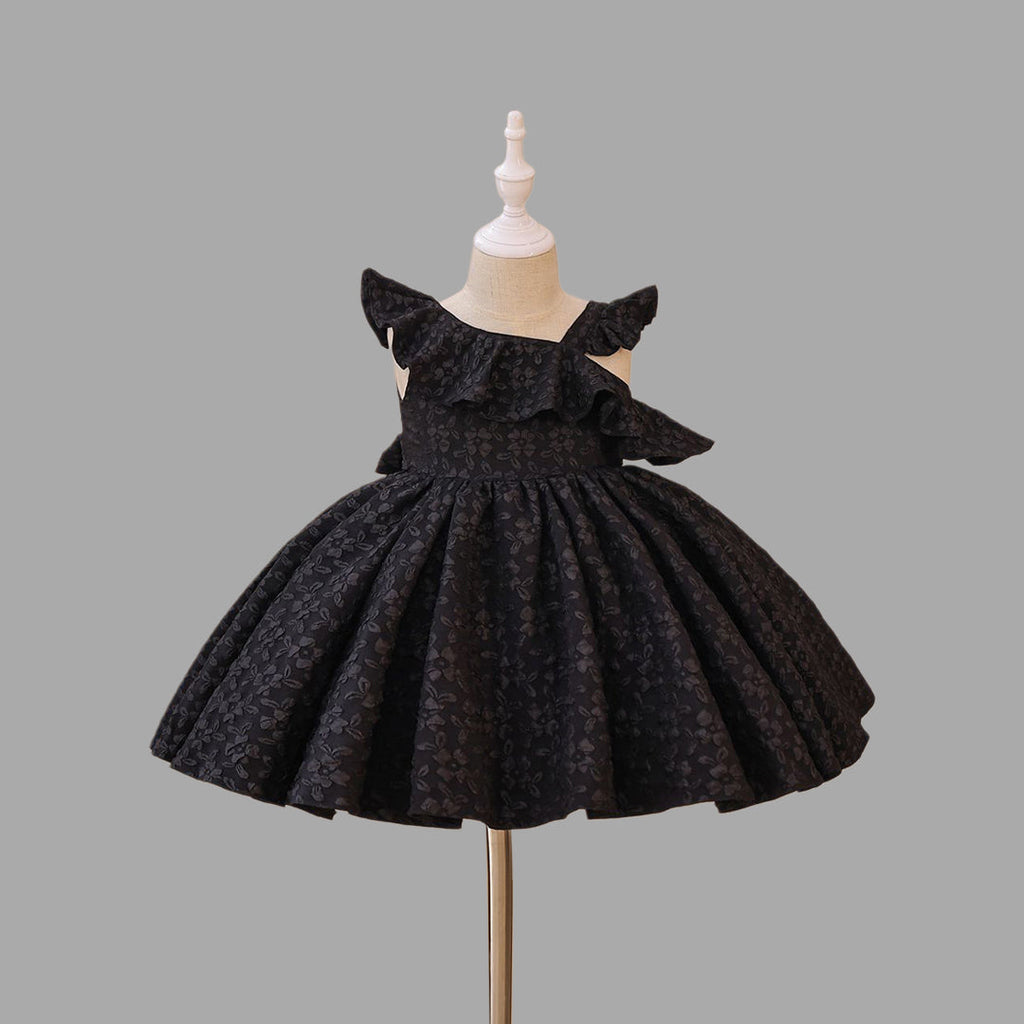 Girls Floral Textured Party Dress Party Dresses Black 1-2 Y 