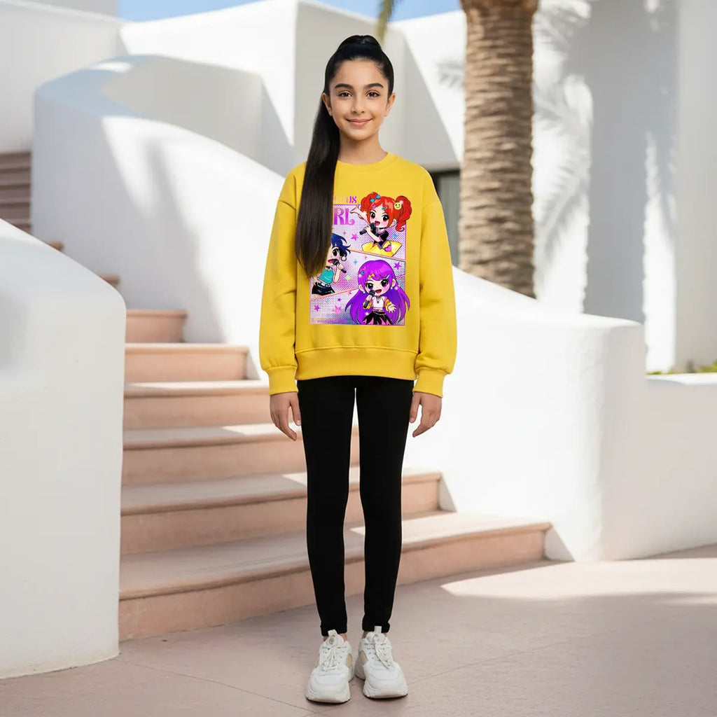 Girls Yellow K-Pop Gorgeous-Girl Graphics Sweatshirt Sweatshirts & Hoodies Yellow 1-2 Y