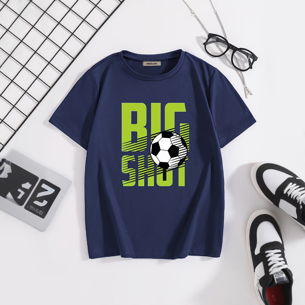Boys Navy Blue Big Shot Football Graphic Short Sleeve T-Shirt Tshirts Navy Blue 5-6 Y