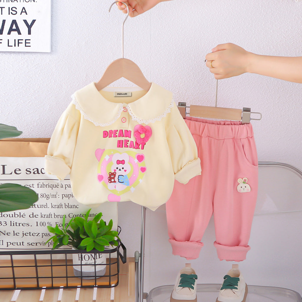 Girls Apricot Dream Heart Printed Sweatshirt With Joggers Set 2 pc. Sets Apricot 1-2 Y