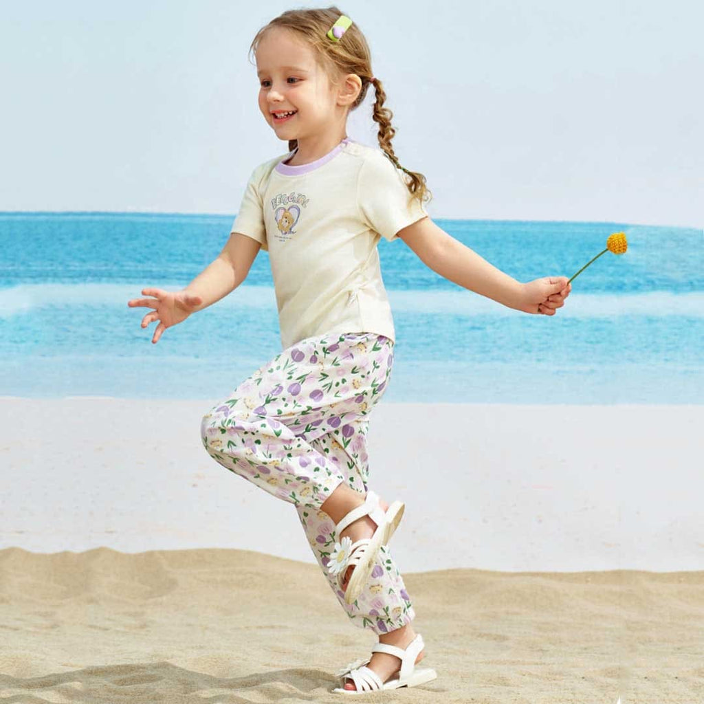 Girls Flower Printed Elasticated Pants Pants White 1-2 Y 