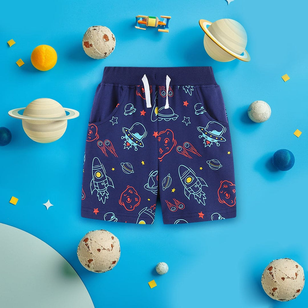 Boys Space Ship Printed Rib Waist Shorts Shorts Navy 1-2 Y 