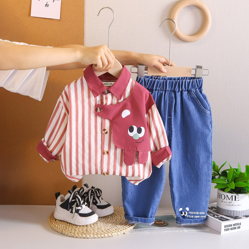 Boys Pink Stripes Shirt With Denim Pants Set 2 pc. Sets Pink 1-2 Y