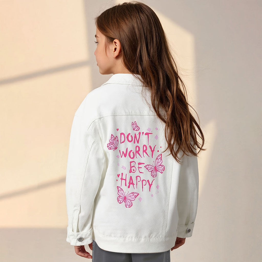 Girls White Butterfly Printed Jacket Coats & Jackets White 8-9 Y