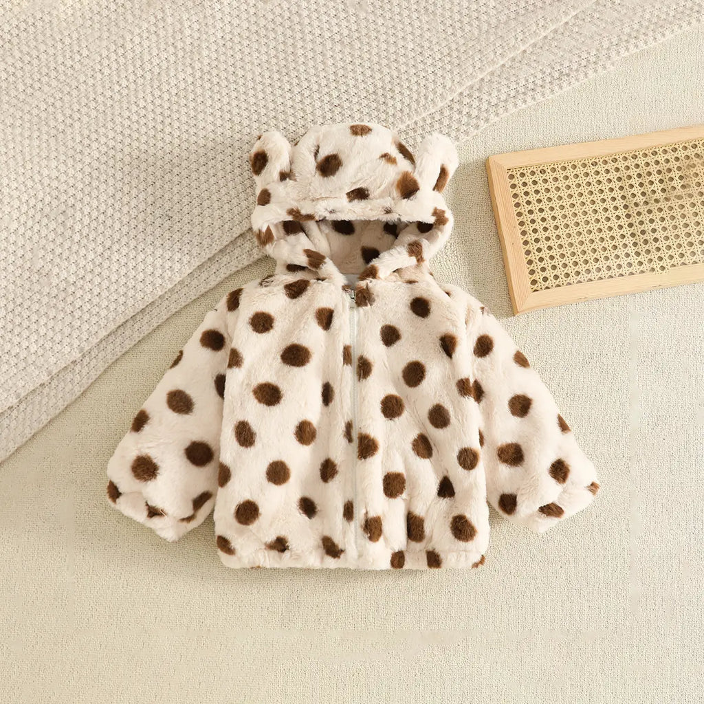 Girls Brown Polka Dot Print Polar Fleece Hooded Jacket Coats & Jackets Brown 1-2 Y