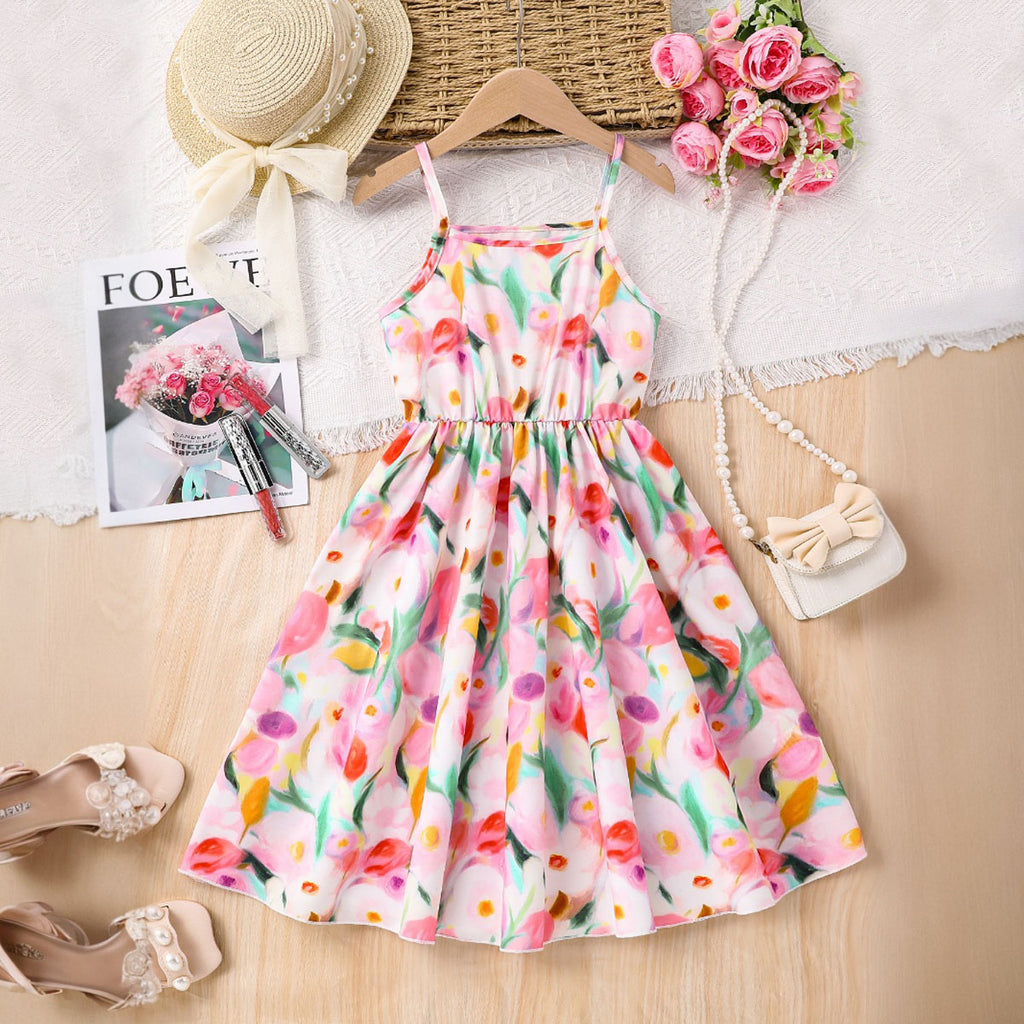 Girls Multicolor Floral Printed Sleeveless Fit & Flare Casual Dress Casual Dresses