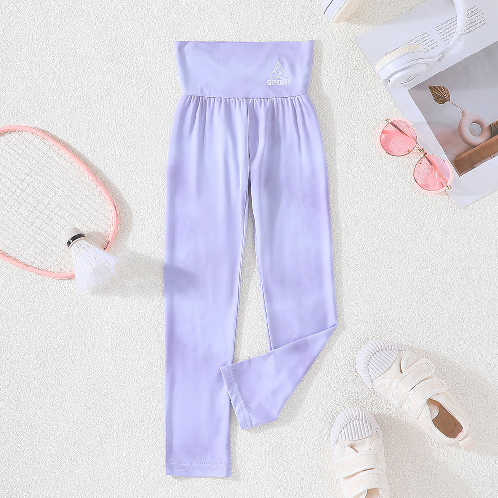 Girls Purple High Waist Printed Trousers Pants
