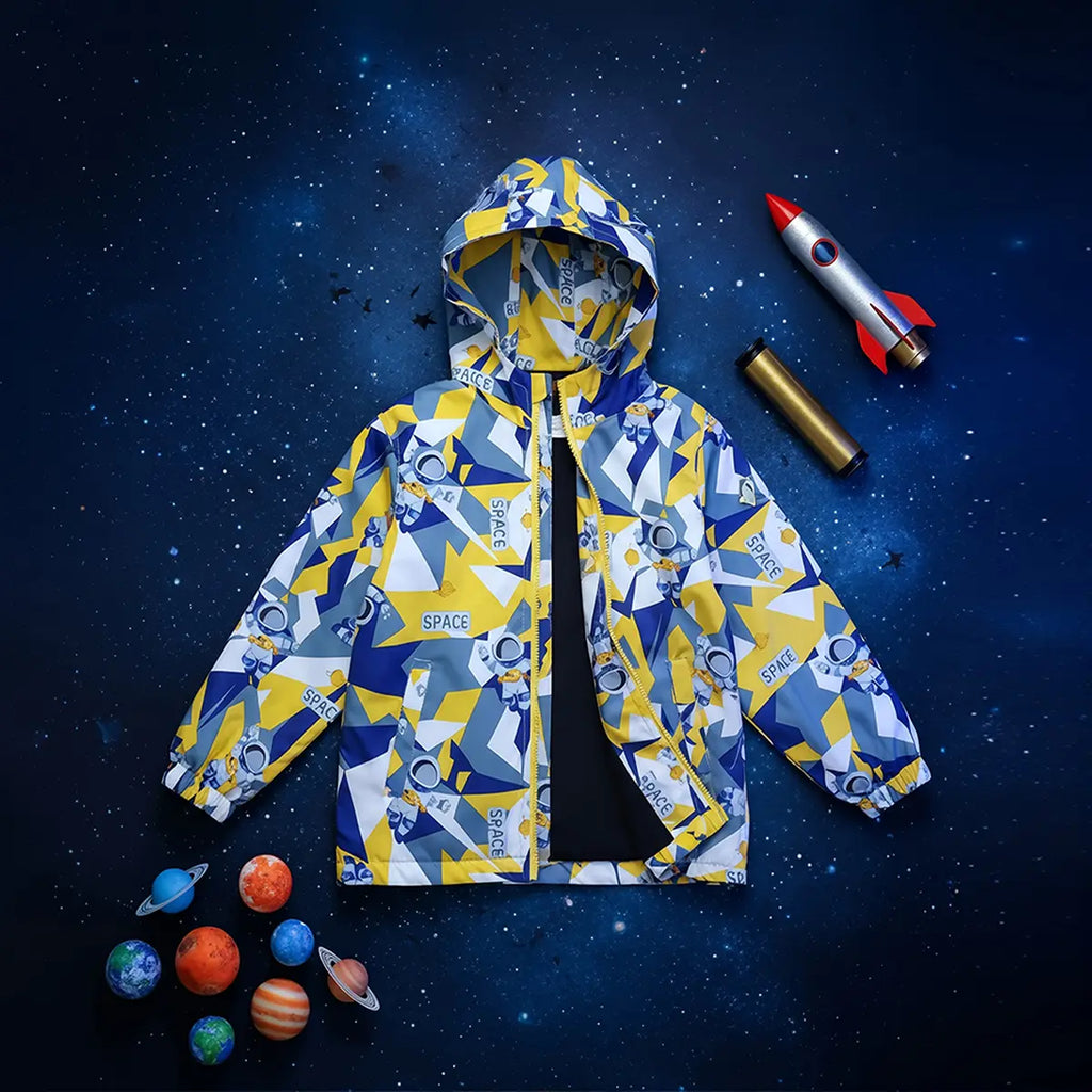 Boys Yellow Astronaut Printed Hooded Zipper Jacket Coats & Jackets Yellow 3-4 Y