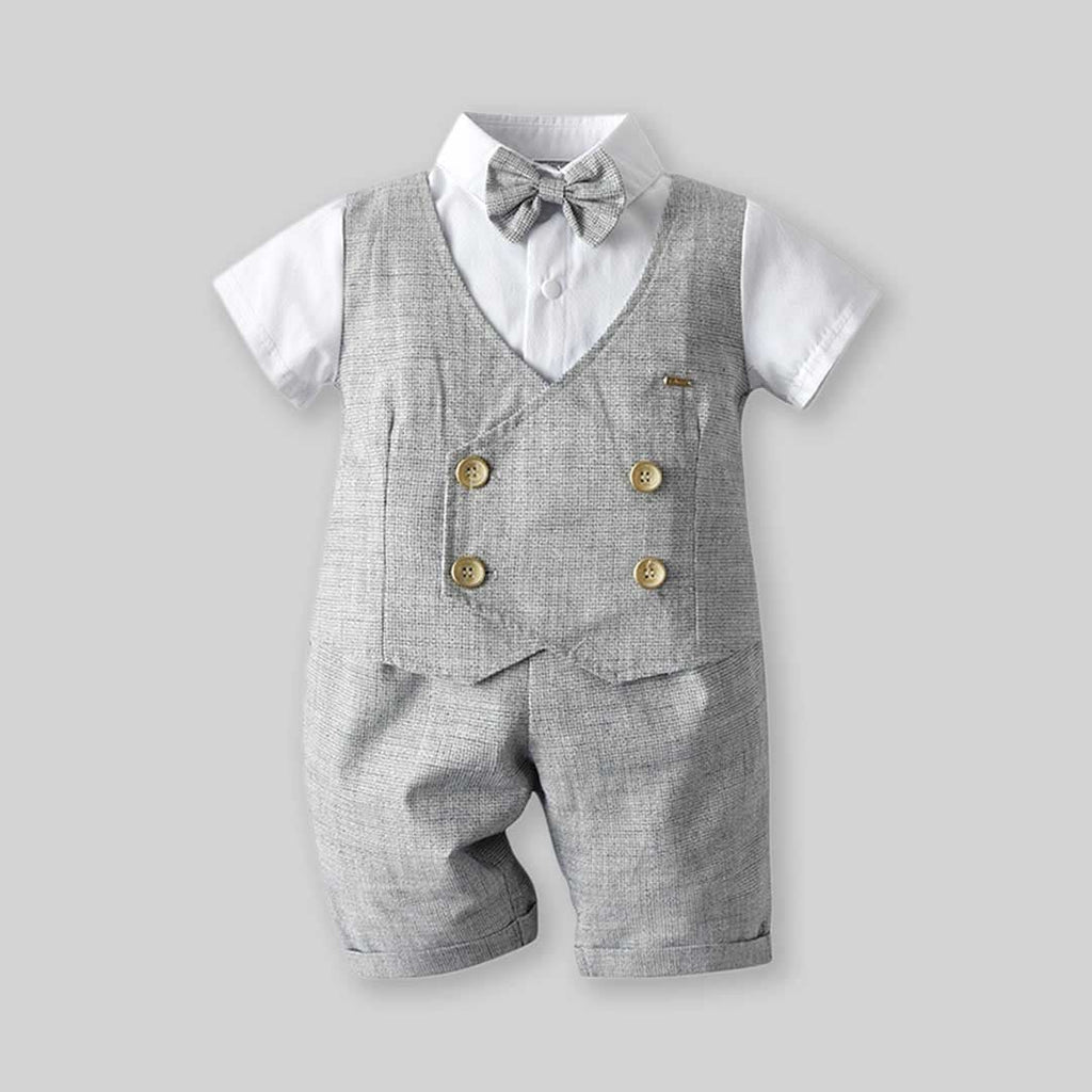 Boys Texture Waistcoat Shirt With Shorts Set Sets Gray 1-2 Y 
