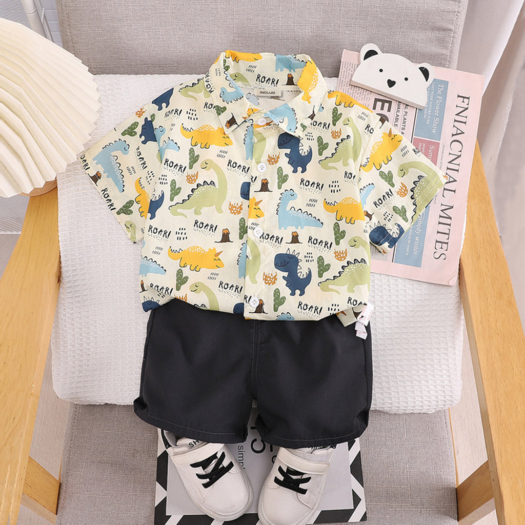 Boys Printed Shirt with Shorts Set Sets Cream 1-2 Y 