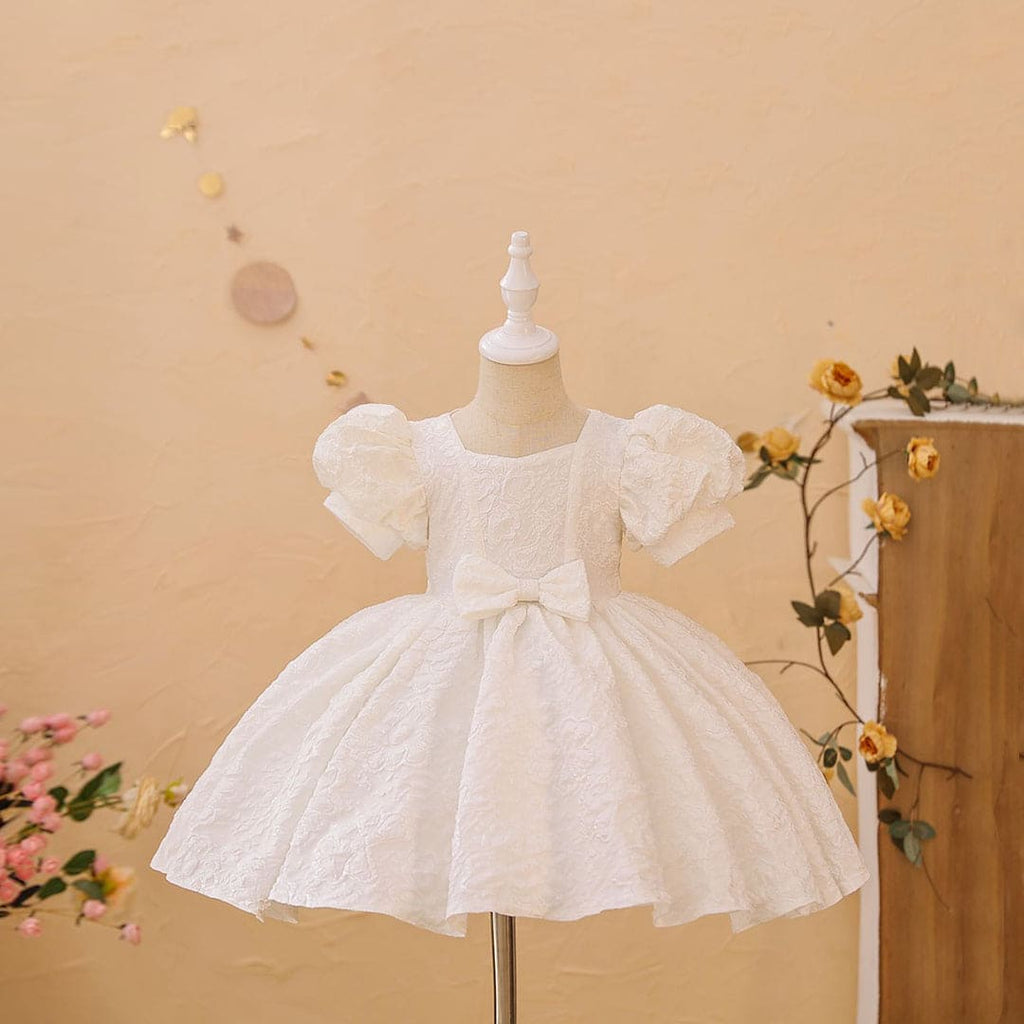 Girls Puff Sleeve Balloon Shape Party Dress Party Dresses White 1-2 Y 