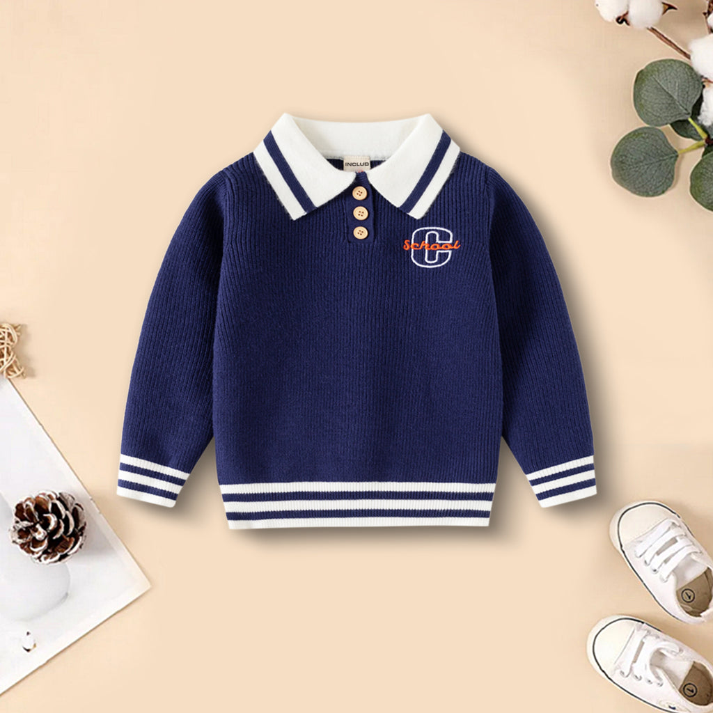 Boys Blue Self-Design Polo Sweater Sweaters & Cardigans Blue 2-3 Y