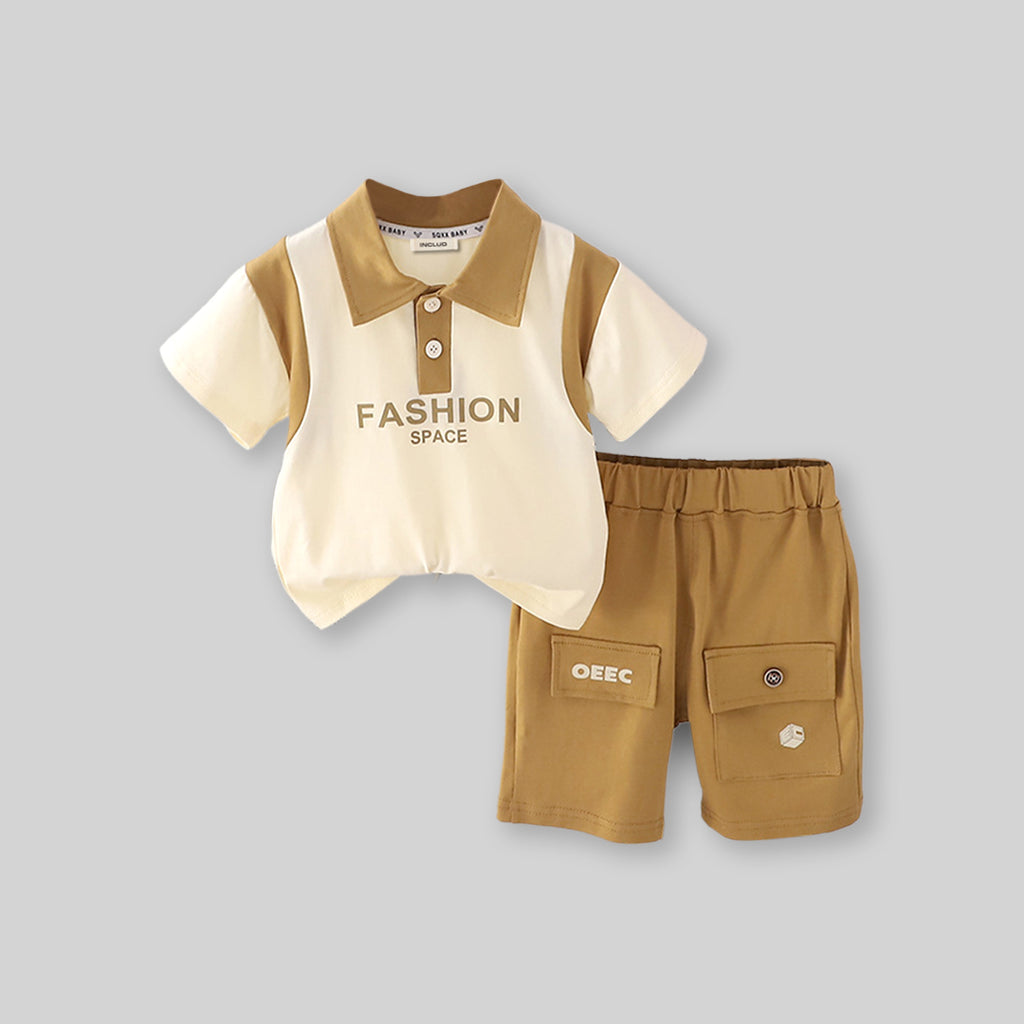 Boys Knitted Polo T-shirt with Shorts Set Sets Khaki 1-2 Y 
