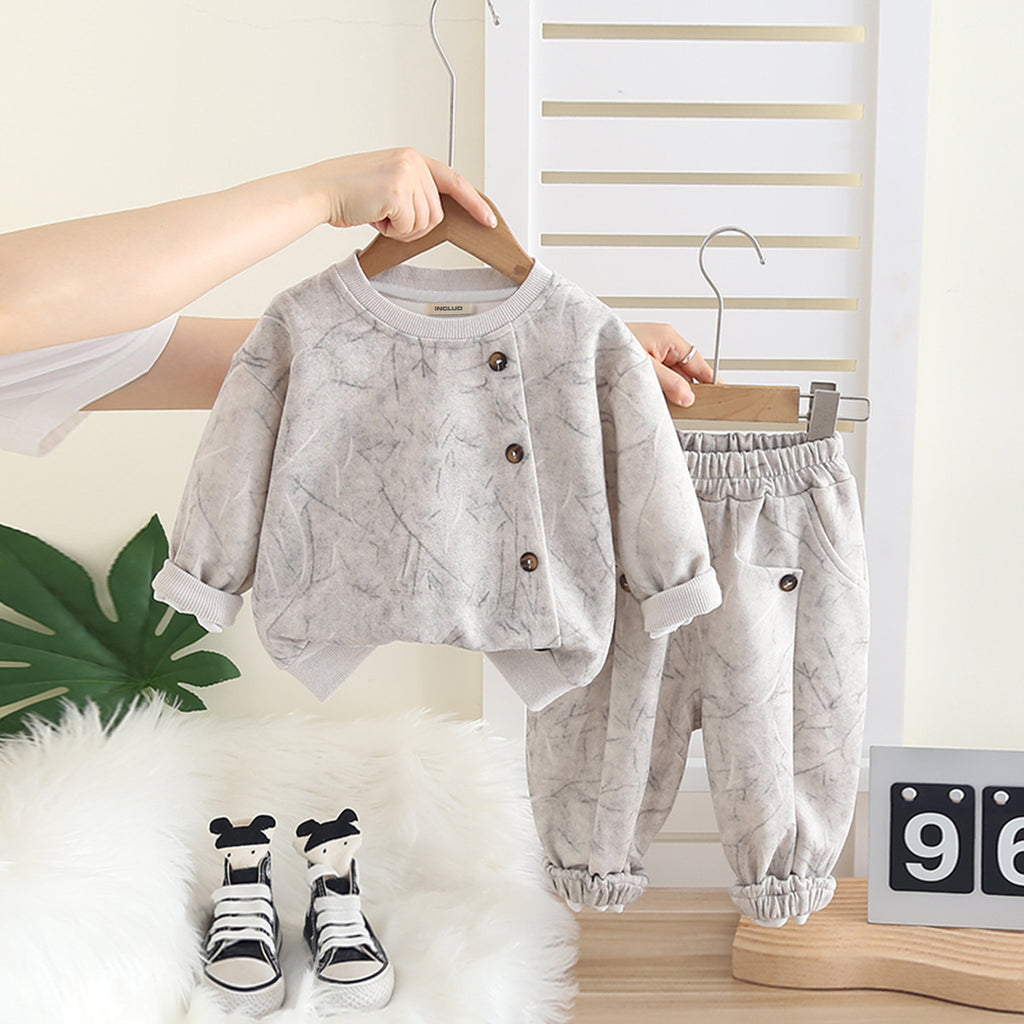 Boys Beige Abstract Printed Sweatshirt With Joggers Set 2 pc. Sets Beige 1-2 Y