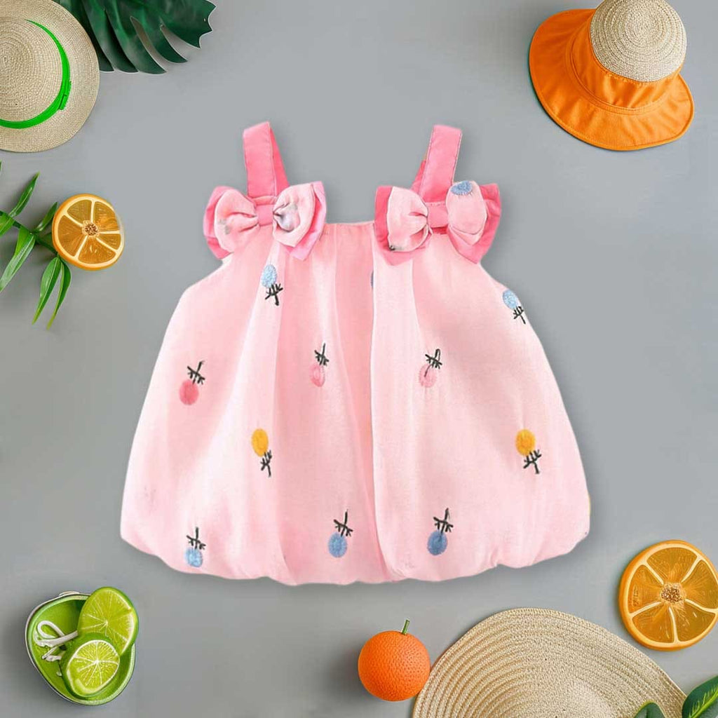 Girls Flower Print Balloon Dress Casual Dresses Pink 1-2 Y 