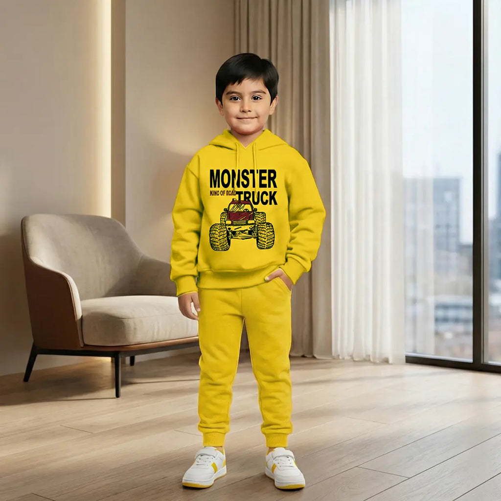 Boys Yellow Monster Truck Graphics Hoodies Sweatshirt With Joggers Sets 2 pc. Sets Yellow 1-2 Y