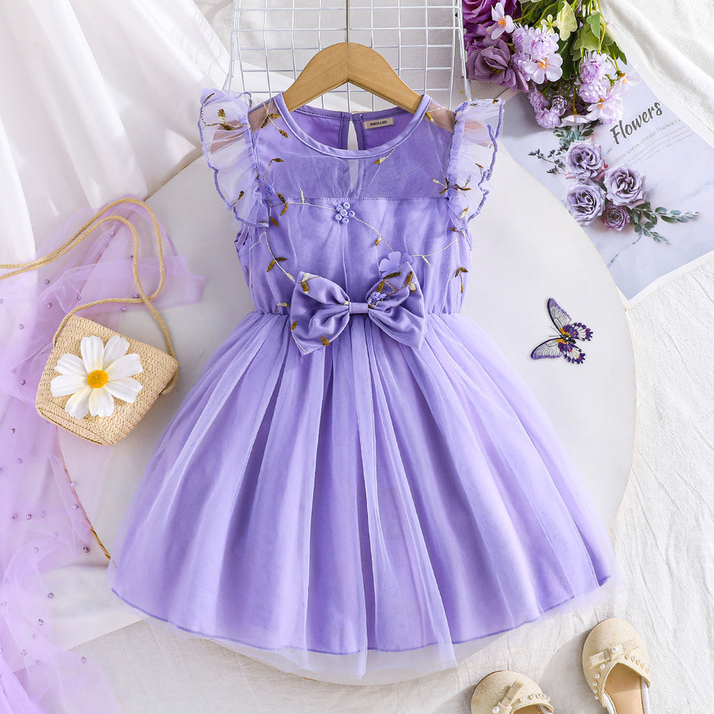 Girls Purple Embroidered Tulle Overlay Fit & Flare Summer Casual Dress Casual Dresses Purple 2-3 Y