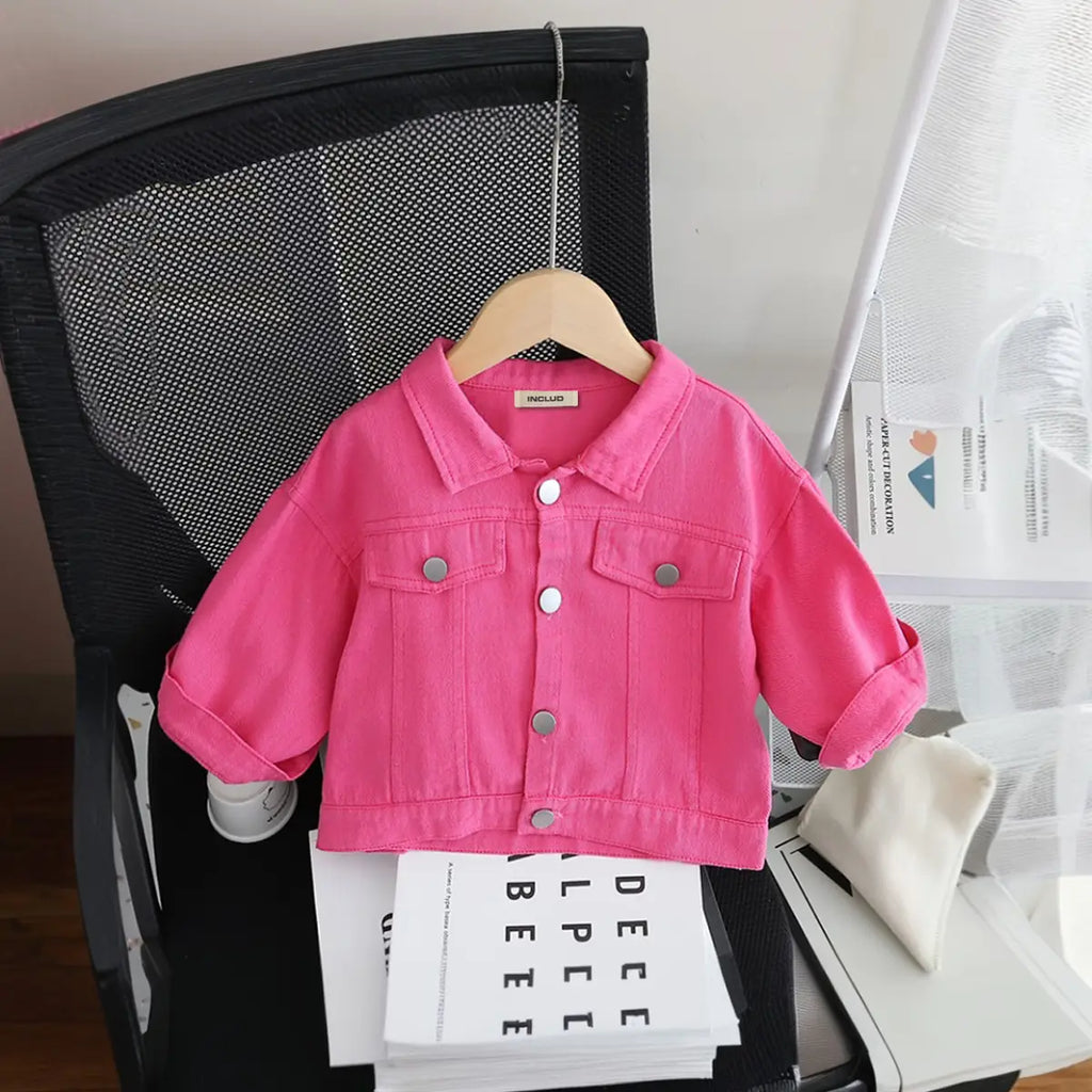Girls Pink Solid Long Sleeves Jacket Coats & Jackets Pink 1-2 Y