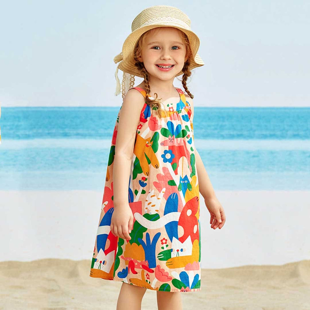 Girls Printed A-line Casual Dress Casual Dresses Orange 1-2 Y 