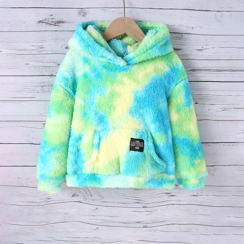 Girls Green Tie Dye Printed Hooded Neck Pullover Winter Sweatshirt Sweatshirts & Hoodies Green 7-8 Y