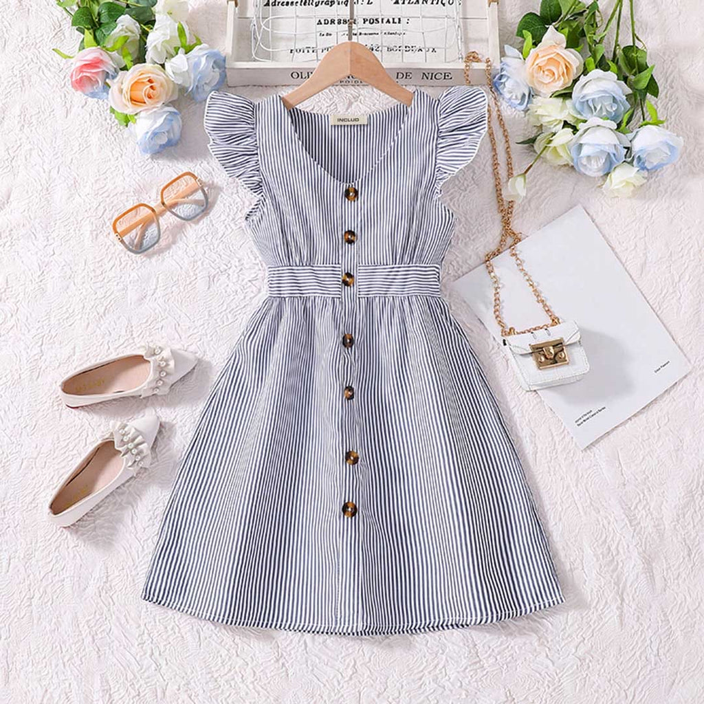 Girls Short Sleeve Fit & Flare Dress Casual Dresses Blue 7-8 Y 