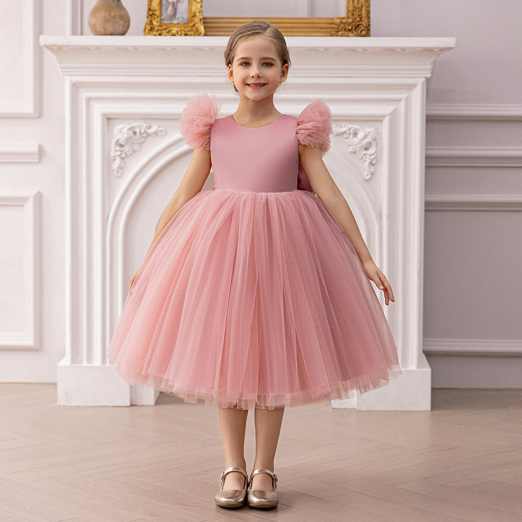 Girls Pink Duchess Sateen & Tulle Party Dress with Heart Back Party Dresses Pink 3-4 Y