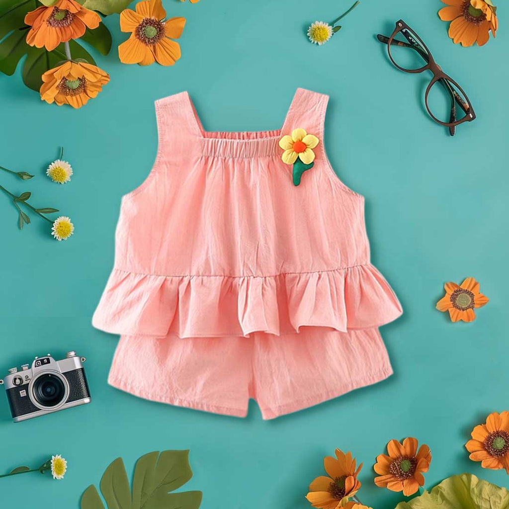 Girls Sleeveless Top With Flower Applique & Shorts Set 2 pc. Sets Pink 1-2 Y 