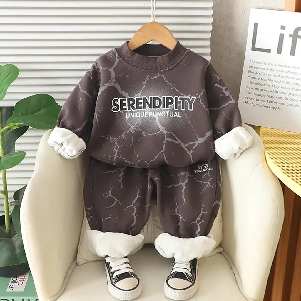 Boys Grey Printed Regular Sweatshirt With Pants Sets 2 pc. Sets Grey 1-2 Y