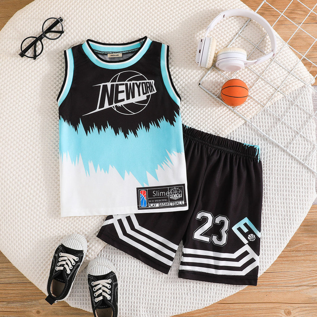 Boys Black New York Print Sleeveless T-Shirt With Shorts Set 2 pc. Sets Black 3-4 Y