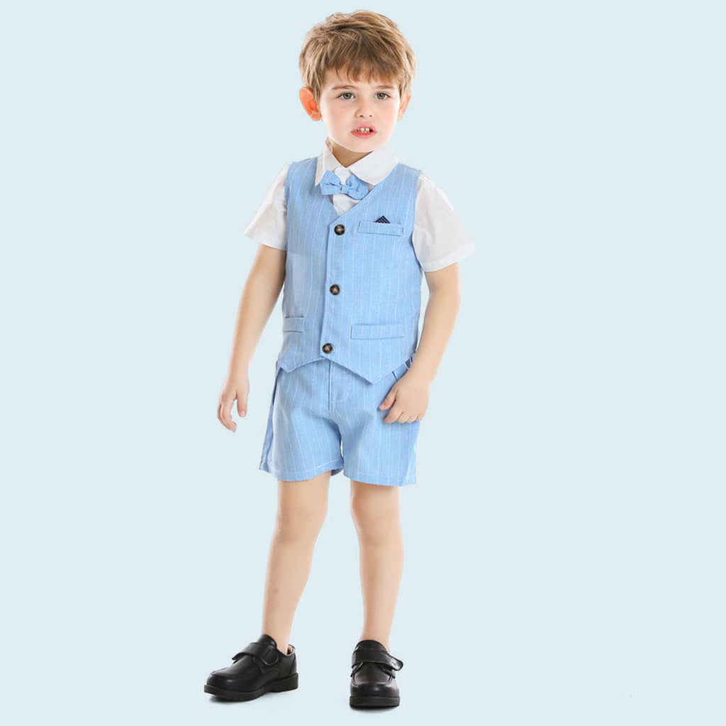 Boys Short Sleeve Shirt With Jacket And Shorts Set 3 pc. Sets Light Blue 1-2 Y 