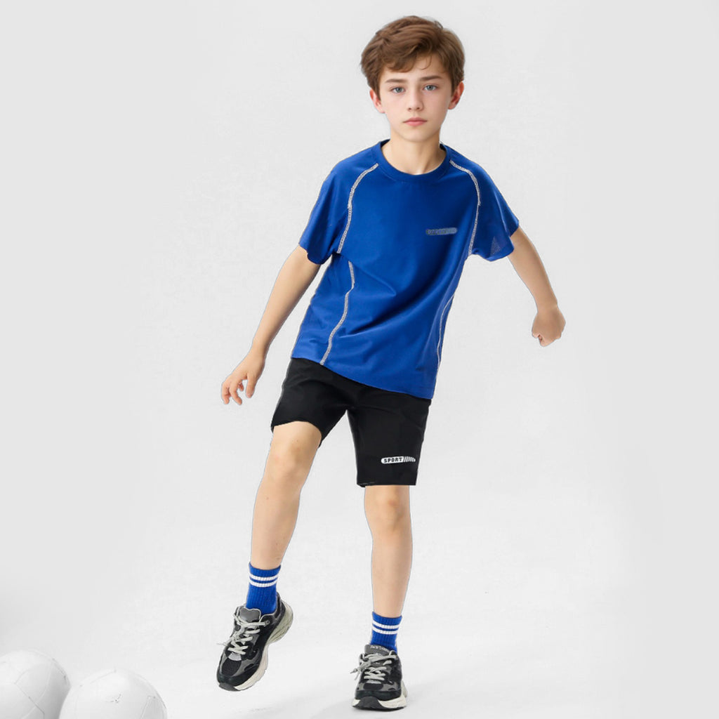 Boys Blue Solid Summer T-shirt With Shorts Set 2 pc. Sets Blue 5-6 Y