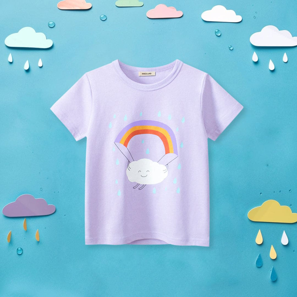 Girls Short Sleeve Clouds Print T-Shirt Tshirts Purple 1-2 Y 