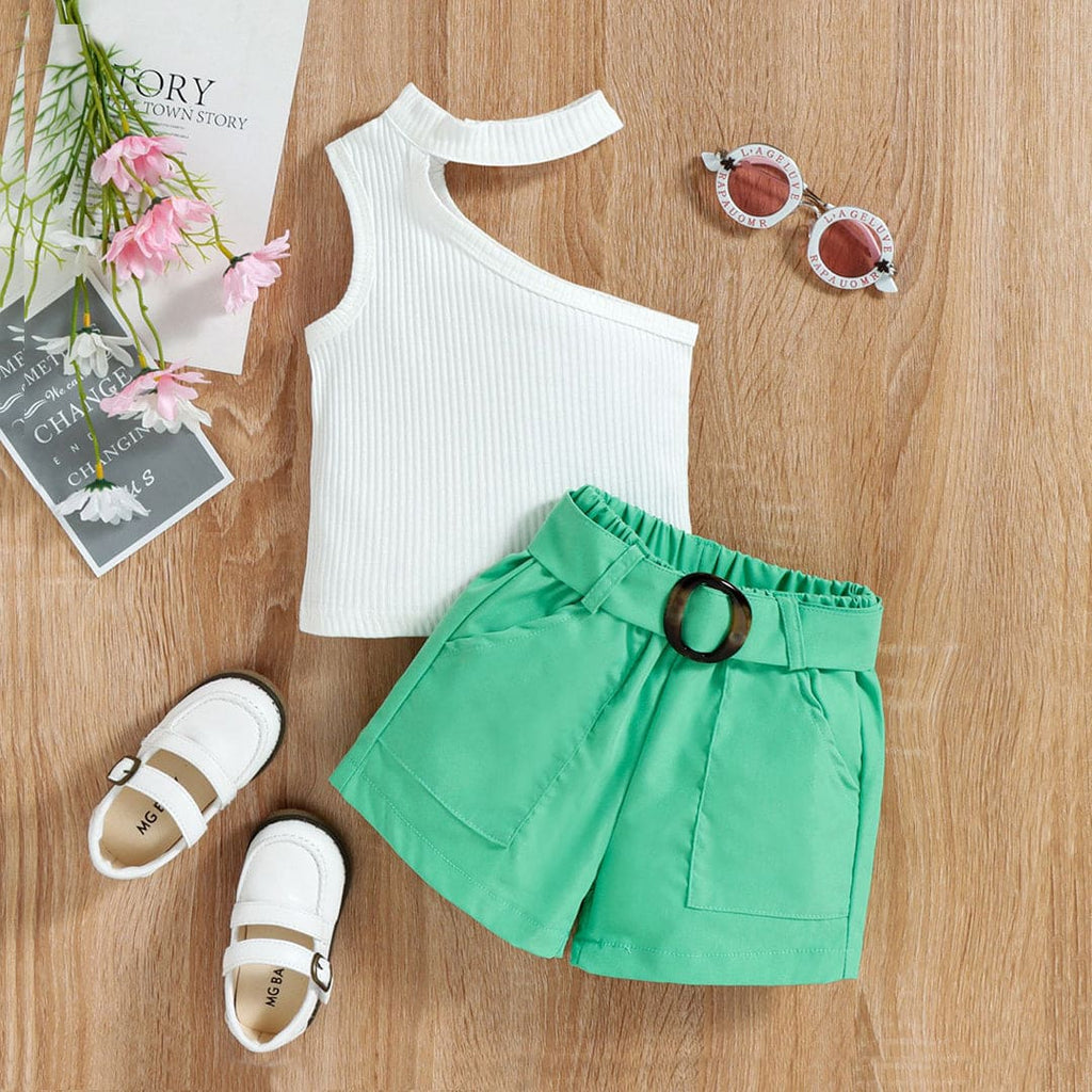 Girls Halter Neck Top With Elasticated Shorts Sets Green 1-2 Y 