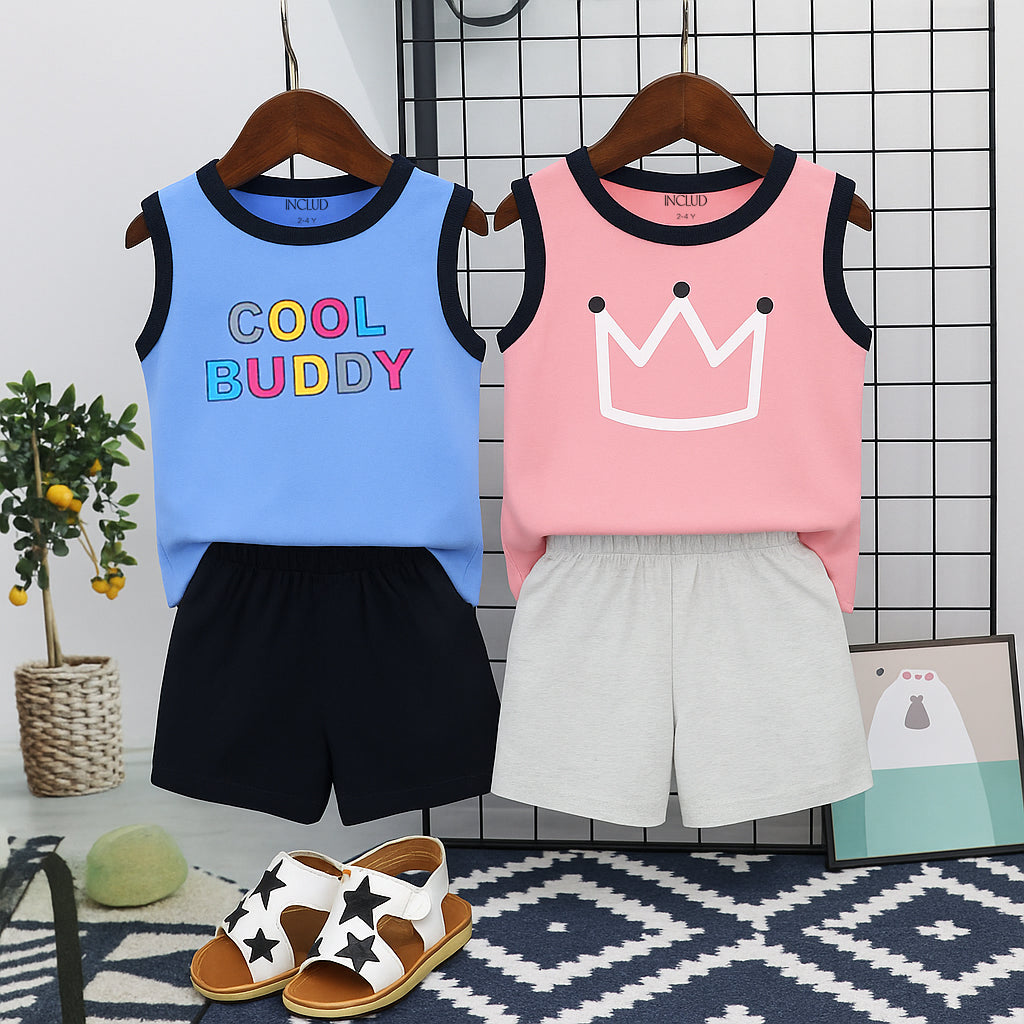 Boys Multicolor Sleeveless Printed T-Shirt With Summer Shorts Sets - Pack Of 2 Sets Multicolor 4-6 Y