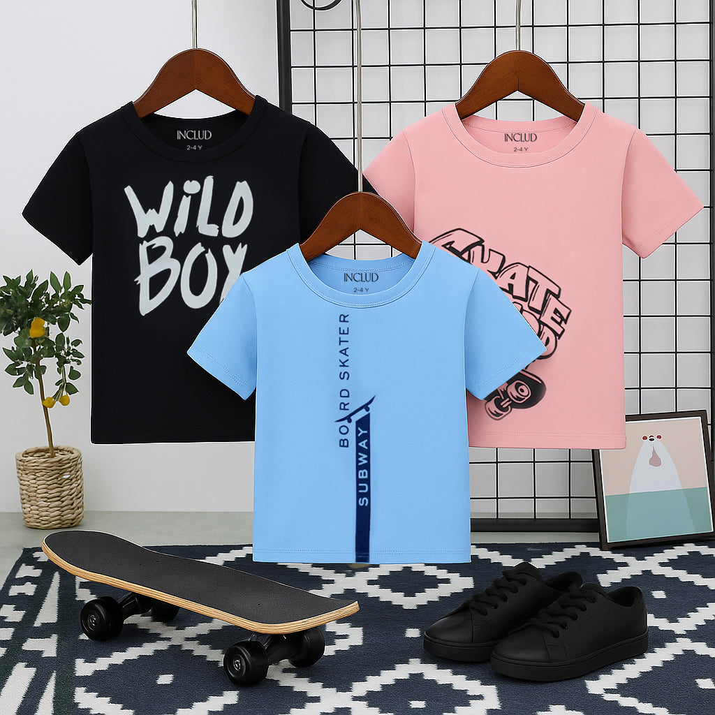 Boys Multicolor Graphics Short Sleeve Summer T-Shirt- Pack Of 3 Tshirts Multicolor 4-6 Y