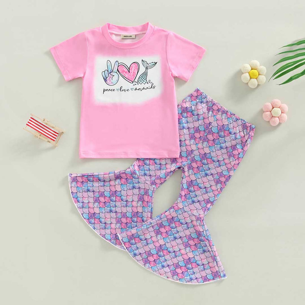 Girls Mermaid Printed T-Shirt With Pants Set 2 pc. Sets Purple 1-2 Y 