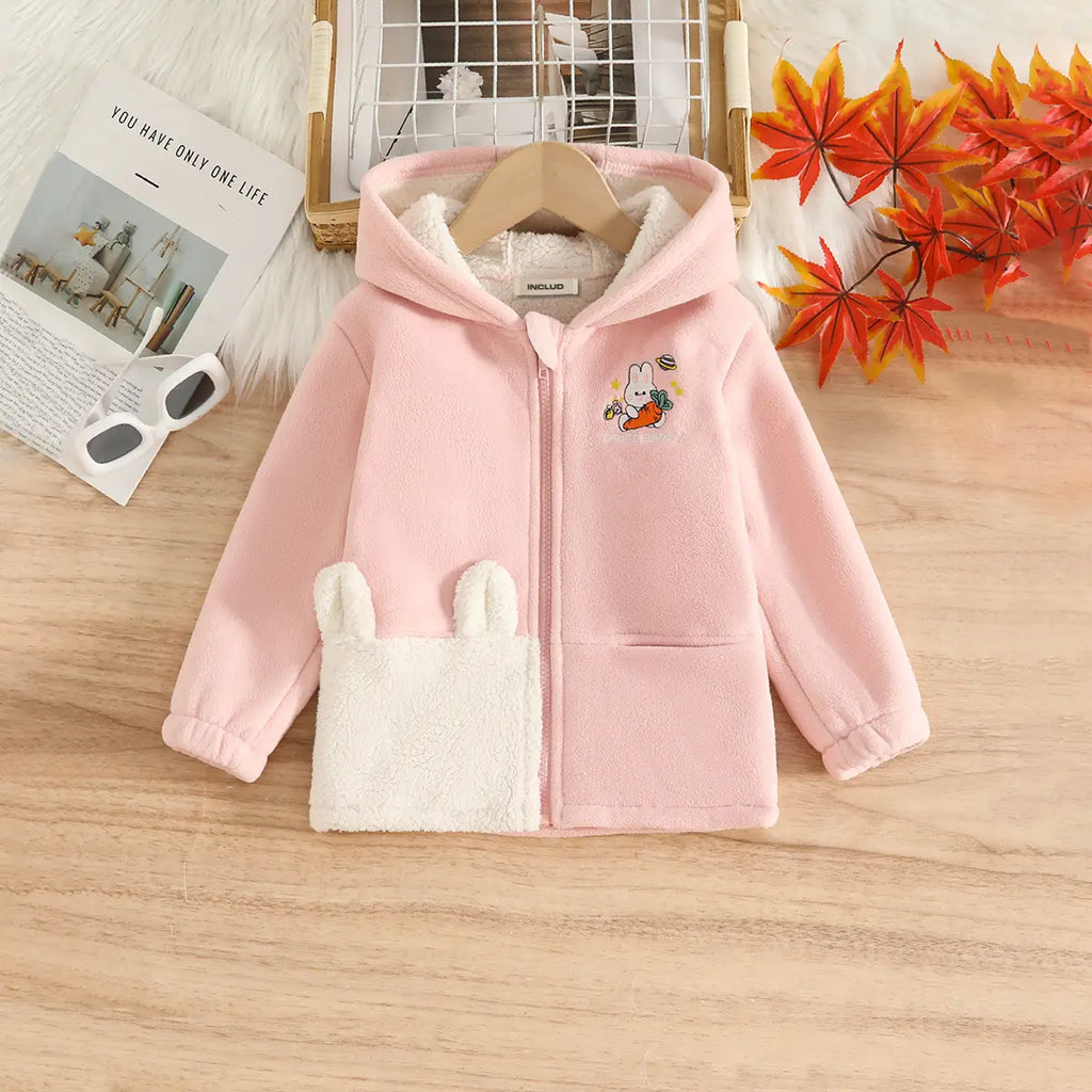 Girls Pink Polar Fleece Hooded Zipper Jacket Coats & Jackets Pink 1-2 Y