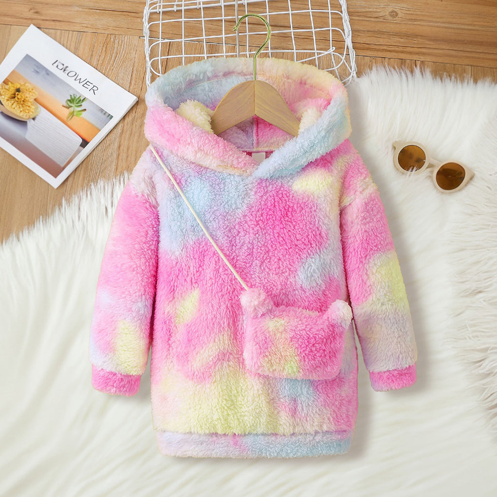 Girls Pink Tye Dye Printed Hooded Neck Winter Pullover Sweatshirt Sweatshirts & Hoodies Pink 3-4 Y