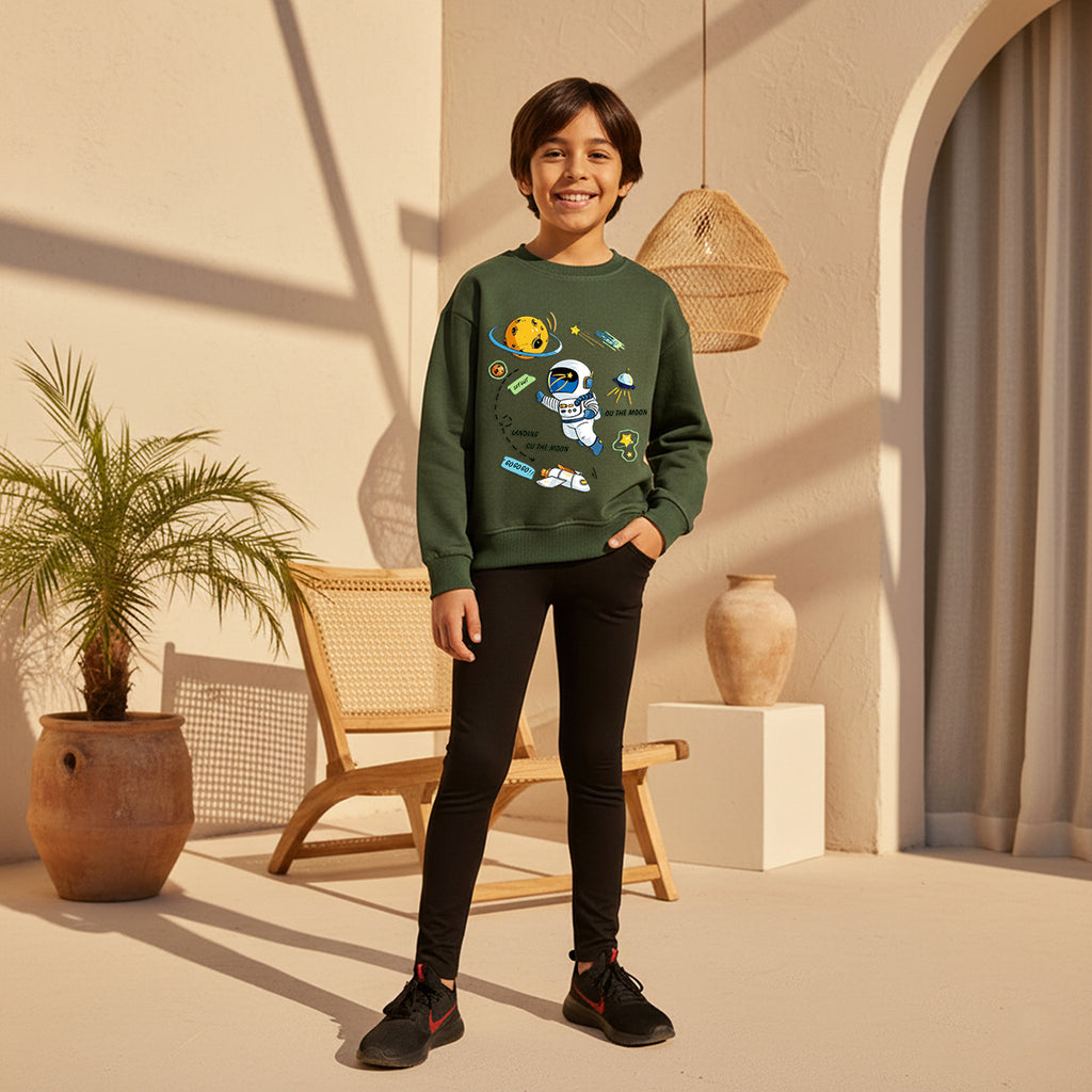 Boys Green Space Graphics Round Neck Sweatshirt Sweatshirts & Hoodies Green 1-2 Y