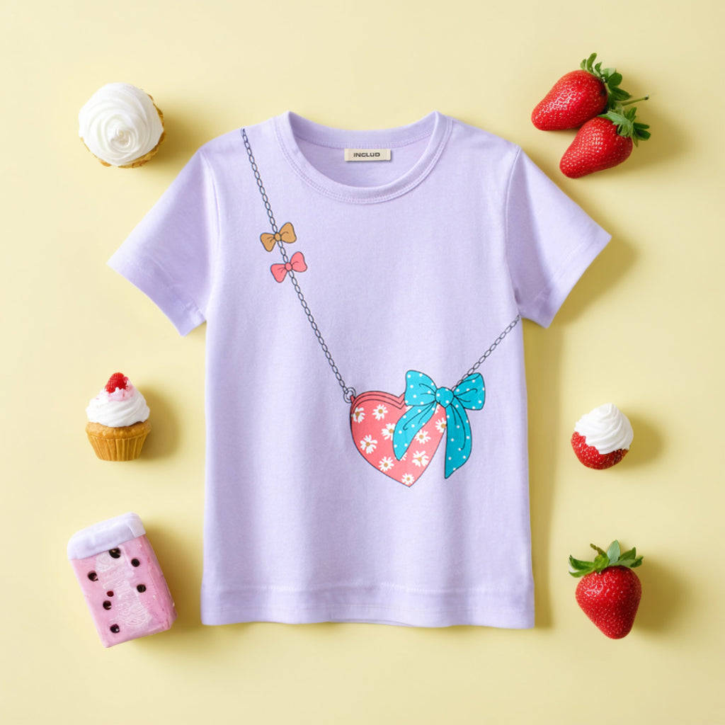 Girls Graphic Print Short Sleeves T-Shirt Tshirts Purple 1-2 Y 