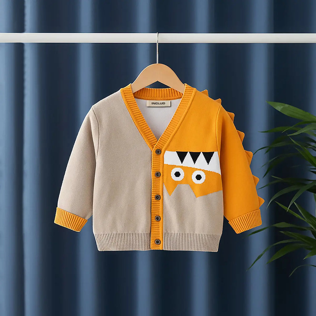 Boys Beige Self-Design Knitted Cardigan Sweaters & Cardigans Beige 1-2 Y