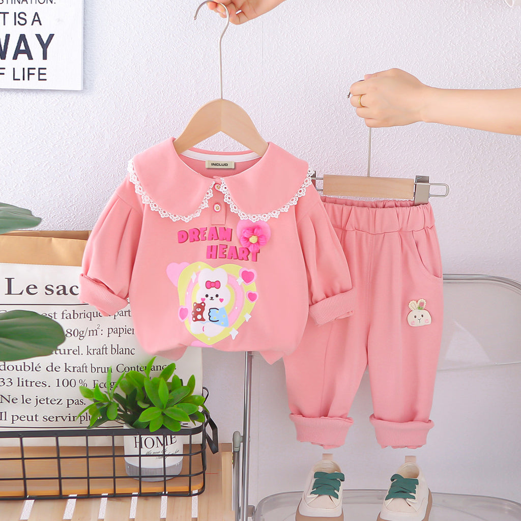 Girls Pink Dream Heart Printed Sweatshirt With Joggers Set 2 pc. Sets Pink 1-2 Y