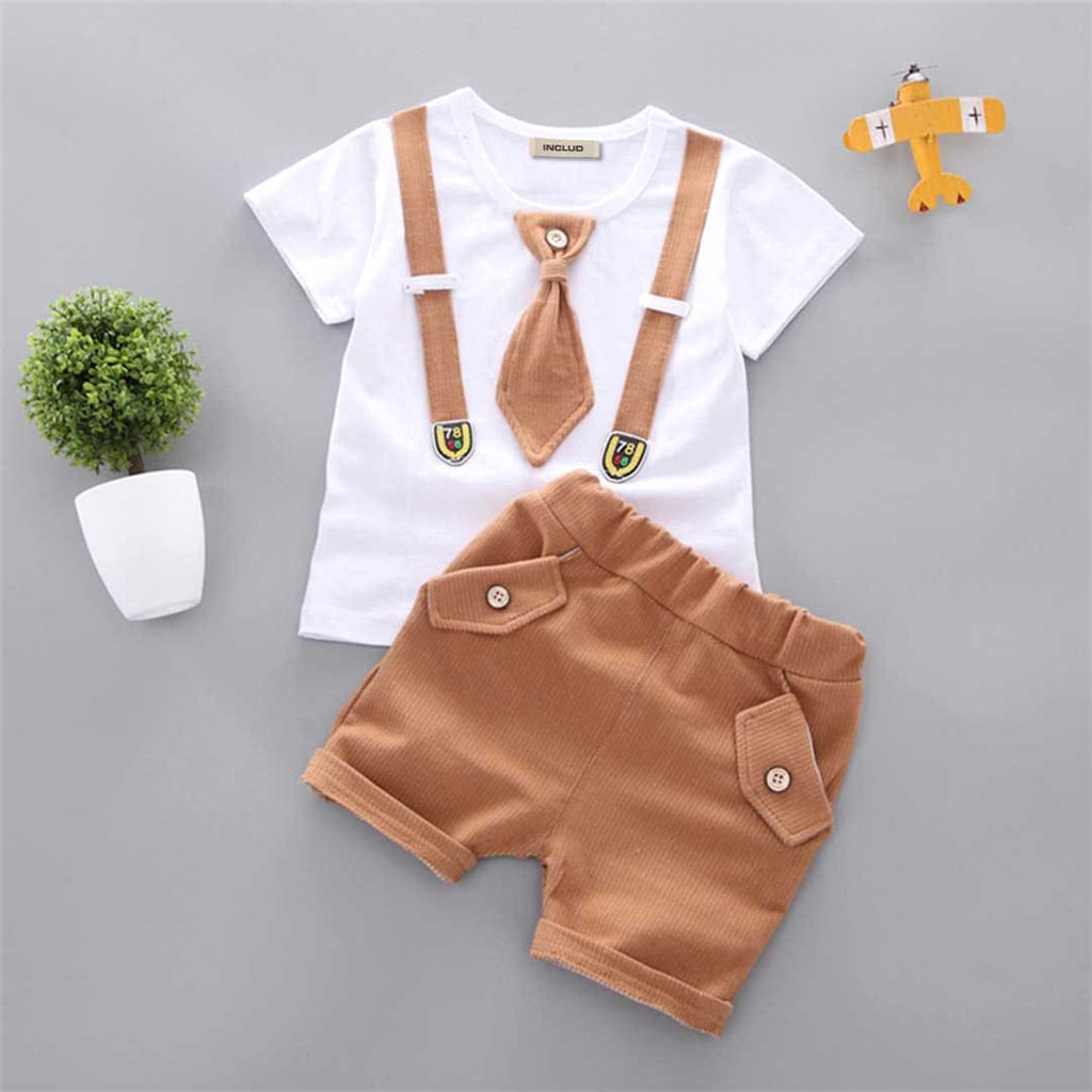 Boys Short Sleeve T-Shirt With Corduroy Shorts Set Sets Brown 1-2 Y 