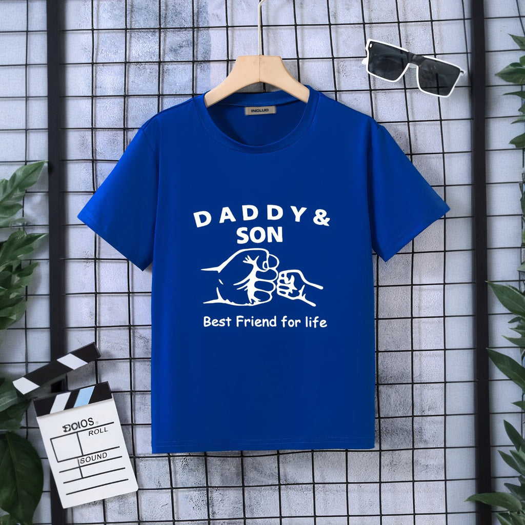 Boys Blue Dad & Son Print Short Sleeve T-Shirt Tshirts Blue 5-6 Y