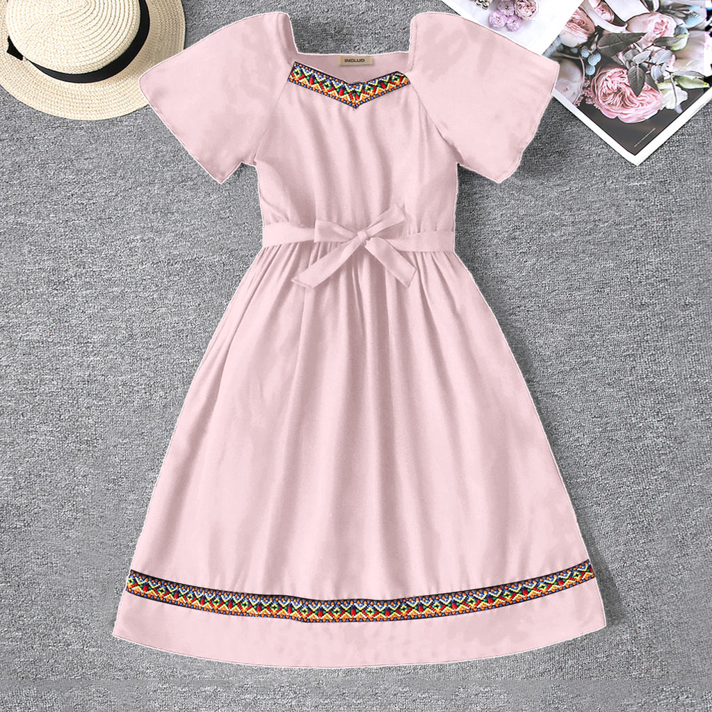 Girls Pink Lace Border Fit & Flare Dress Casual Dresses Pink 6-7 Y